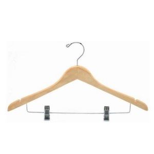 NWT 25 Contoured Wooden Suit Hanger with Clips (Natural) Bundle